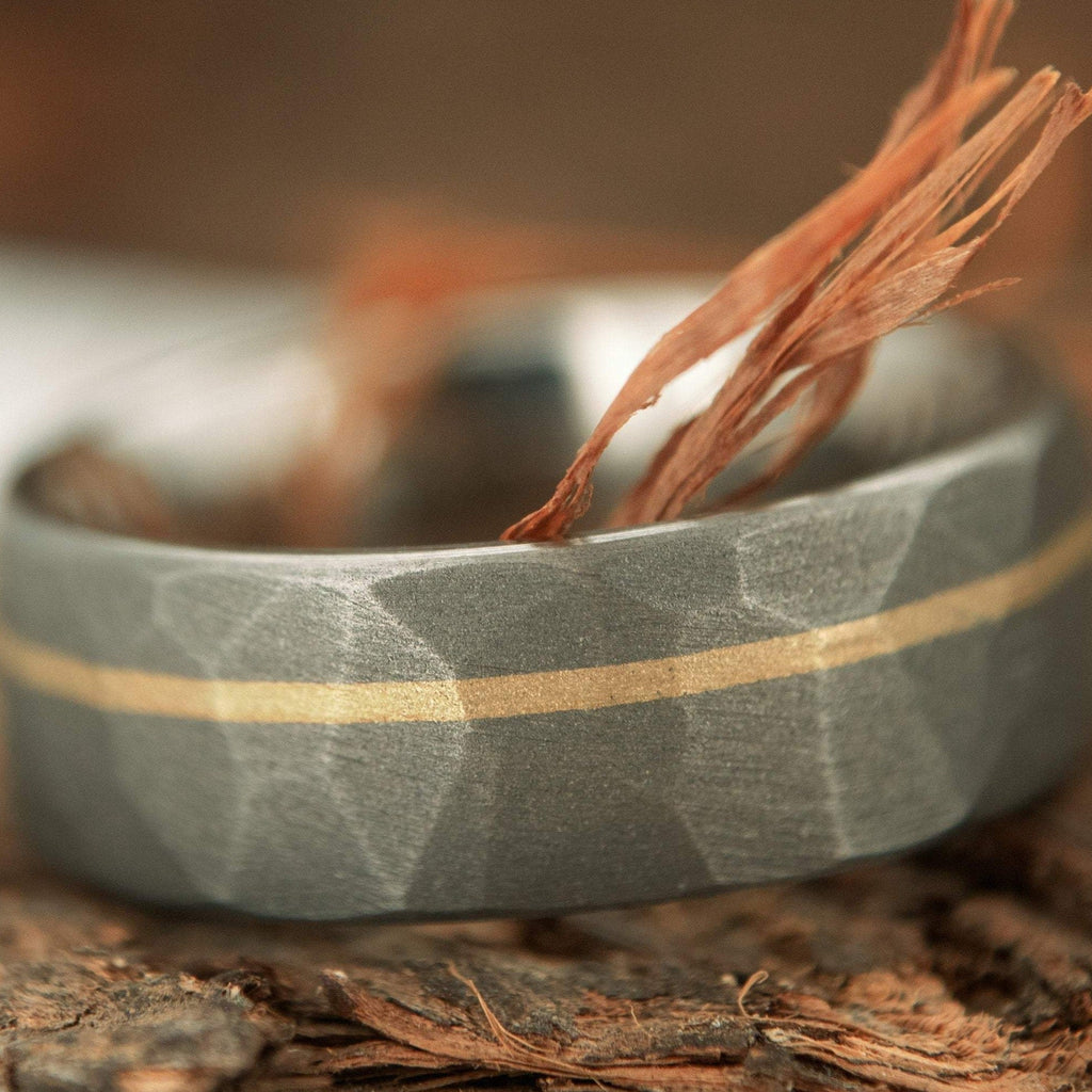 Faceted Titanium with 14k Yellow Gold inlay