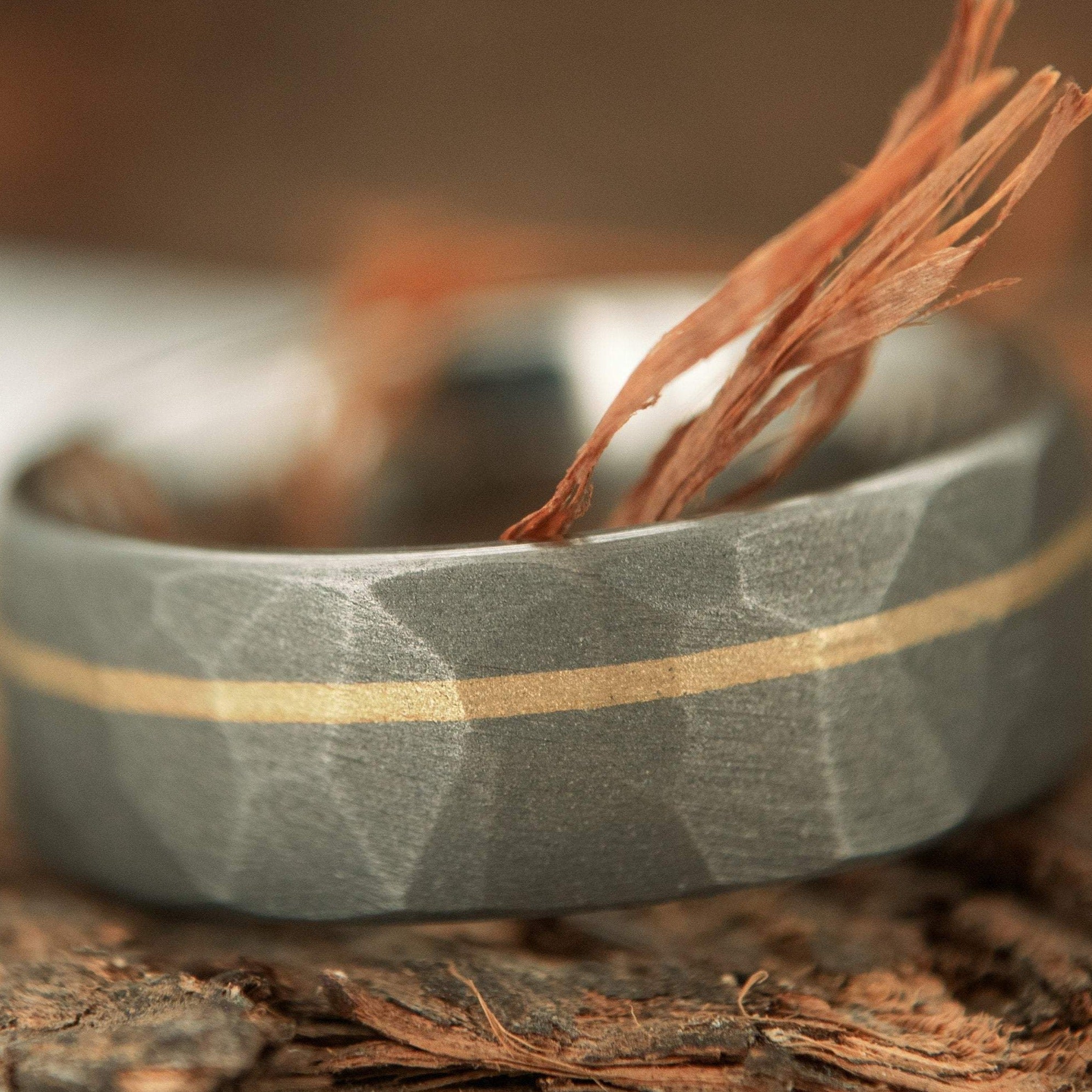 Faceted Titanium with 14k Yellow Gold inlay