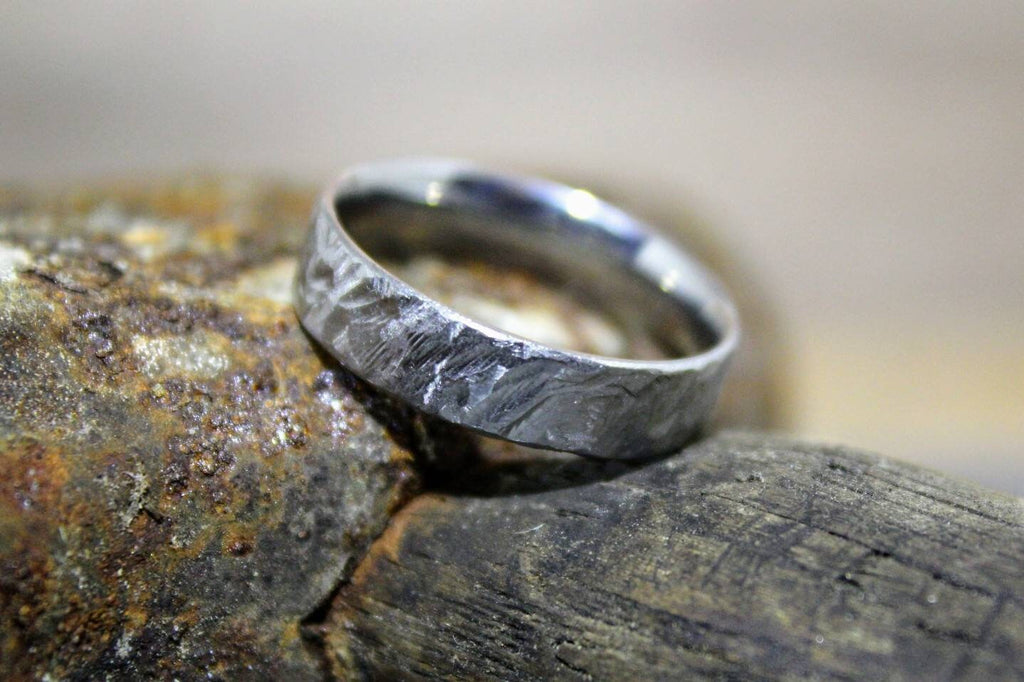 Hammered Titanium Ring, Mens Wedding Band, Distressed Rustic Finish