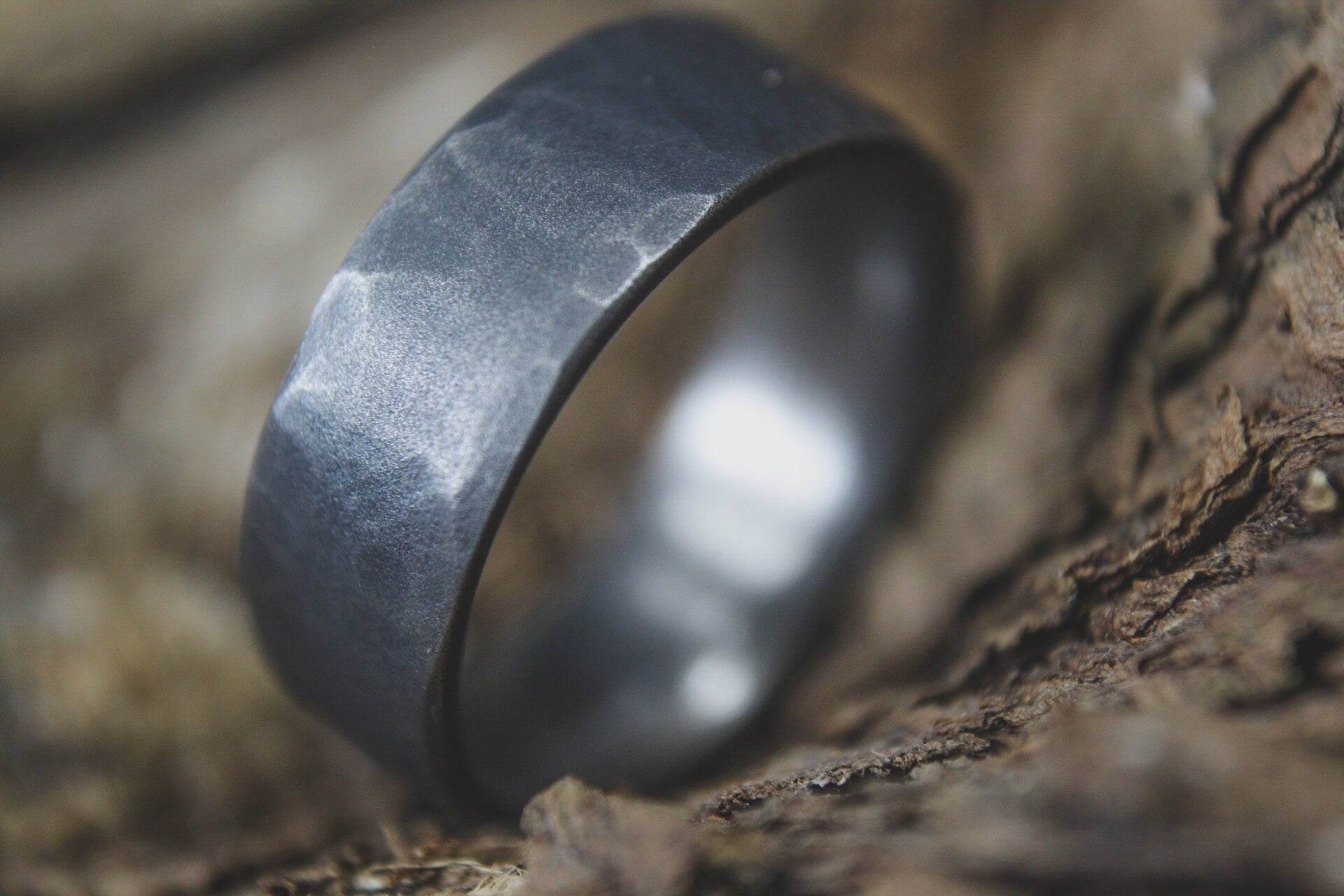 Dark Hammered Titanium Ring 