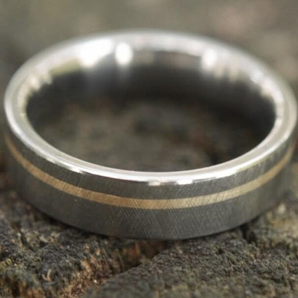 Crosshatch Titanium Band with 14k Yellow Gold inlay 