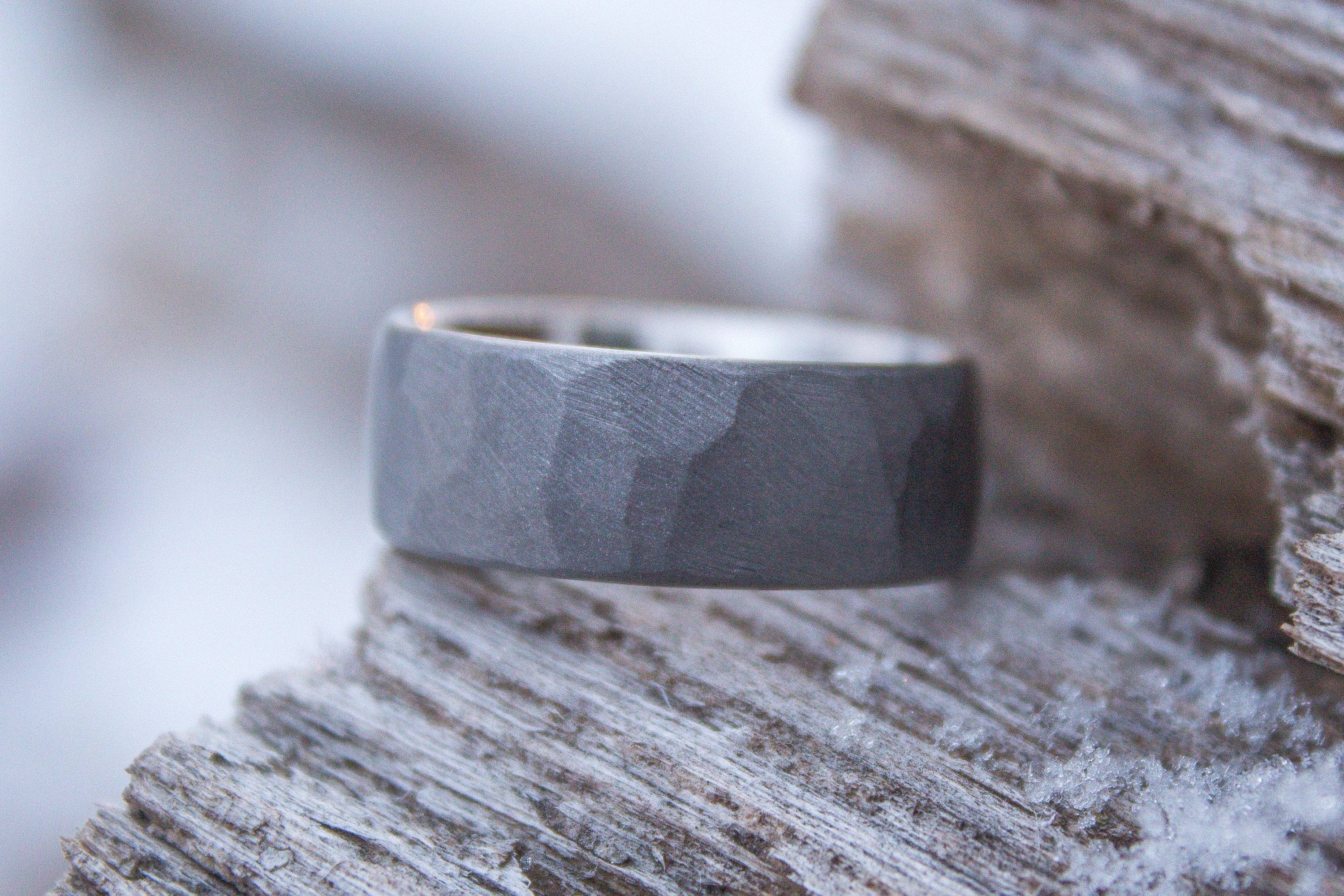 Sandblasted Faceted Titanium Ring 