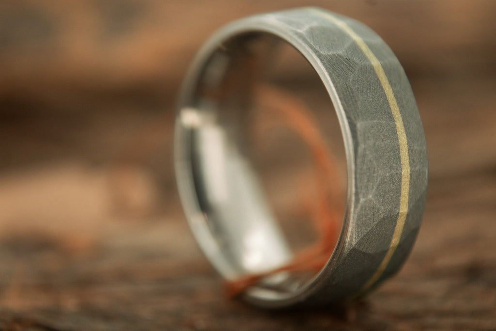 Faceted Titanium with 14k Yellow Gold inlay 