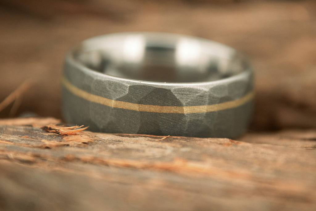 Faceted Titanium with 14k Yellow Gold inlay 