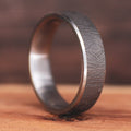 Woodgrain Textured Titanium - Men's wedding ring, 6mm beveled ring, silver, grey, manly style, rugged
