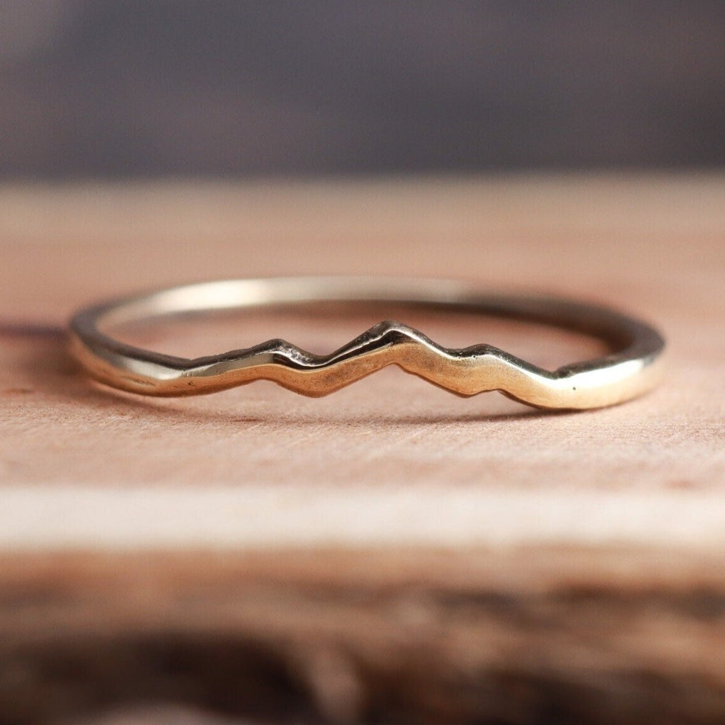 14k Yellow Gold Mountain Peaks, Women's Ring, Dainty Band, Solid Gold, Handcrafted Mountain Ring