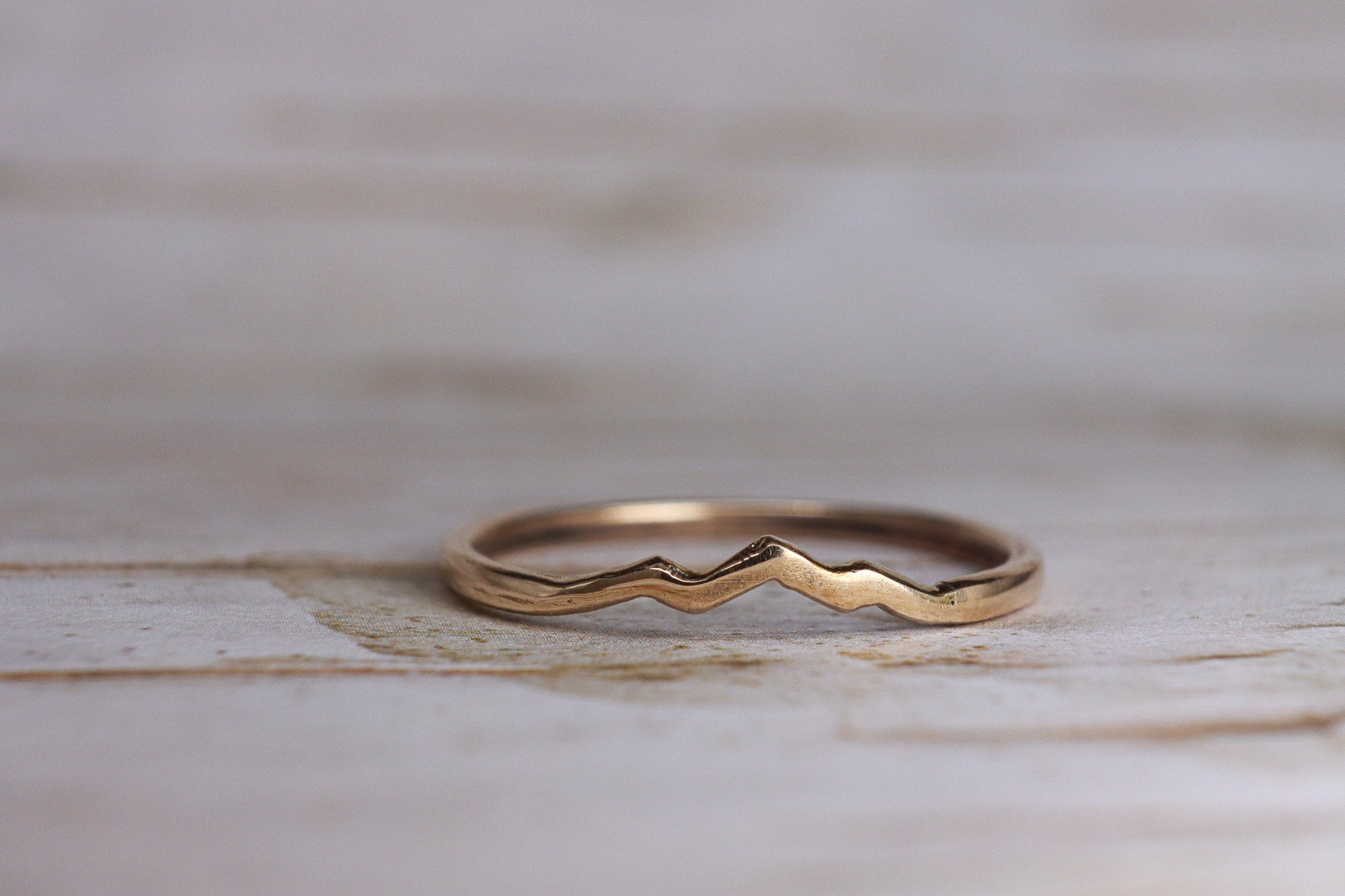 14k Yellow Gold Mountain Peaks, Women's Ring, Dainty Band, Solid Gold, Handcrafted Mountain Ring